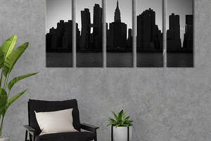 Модульная картина из 5 частей на холсте KIL Art Тёмные здания Нью-Йорка 132x80 см (388-51)