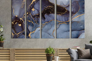 Модульная картина из 5 частей на холсте KIL Art Тёмный мрамор с золотом 132x80 см (1-51)