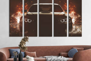 Модульная картина из 5 частей на холсте KIL Art Тёмный автомобиль с неоновыми фарами 132x80 см (105-51)