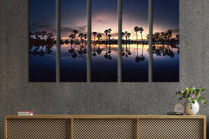 Модульная картина из 5 частей на холсте KIL Art Тропические пальмы на берегу ночью 132x80 см (452-51)