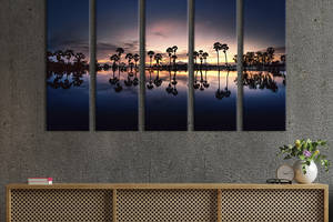 Модульная картина из 5 частей на холсте KIL Art Тропические пальмы на берегу ночью 155x95 см (452-51)