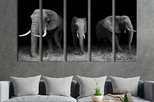 Модульная картина из 5 частей на холсте KIL Art Три африканских слона 132x80 см (148-51)