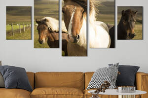 Модульная картина из 5 частей на холсте KIL Art Три домашние лошади 112x54 см (161-52)