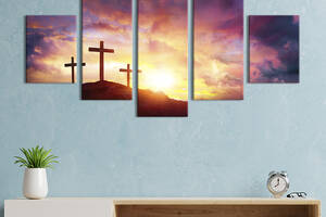 Модульная картина из 5 частей на холсте KIL Art Три креста на фоне заката 162x80 см (469-52)