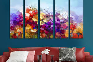 Модульная картина из 5 частей на холсте KIL Art Цветочный холст 132x80 см (249-51)
