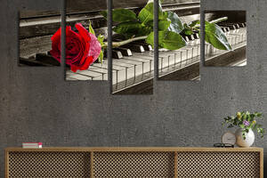 Модульная картина из 5 частей на холсте KIL Art Цветок розы на клавишах пианино 162x80 см (255-52)