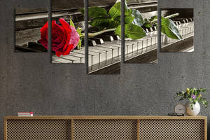 Модульная картина из 5 частей на холсте KIL Art Цветок розы на клавишах пианино 187x94 см (255-52)