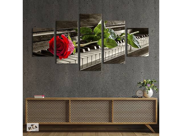 Модульная картина из 5 частей на холсте KIL Art Цветок розы на клавишах пианино 187x94 см (255-52)