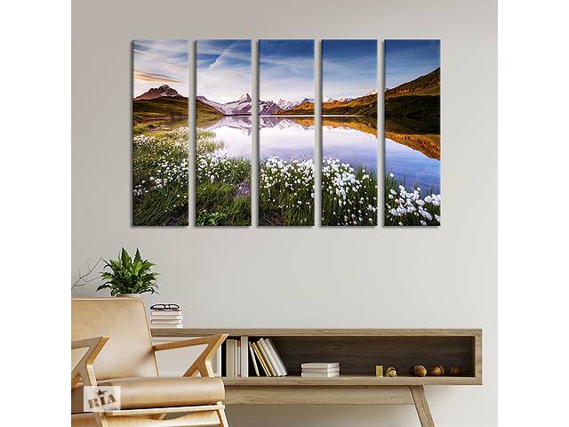Модульная картина из 5 частей на холсте KIL Art Цветущий берег озера Бахальп 132x80 см (606-51)