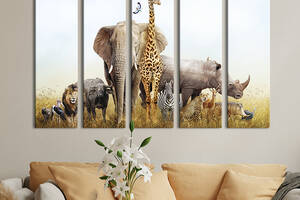 Модульная картина из 5 частей на холсте KIL Art Удивительные животные Африки 155x95 см (174-51)