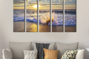 Модульная картина из 5 частей на холсте KIL Art Утреннее солнце и морская волна 132x80 см (422-51)