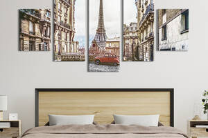 Модульная картина из 5 частей на холсте KIL Art Уютная улица Парижа с видом на Эйфелеву Башню 112x54 см
