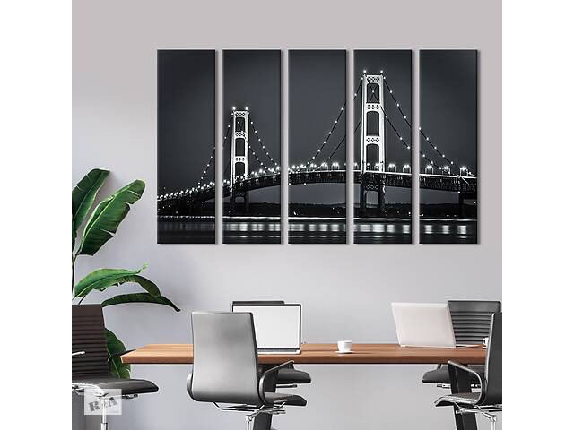 Модульная картина из 5 частей на холсте KIL Art Вантовый чёрно-белый мост 87x50 см (361-51)