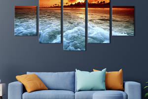 Модульная картина из 5 частей на холсте KIL Art Вечерние сумерки над морским берегом 162x80 см (455-52)