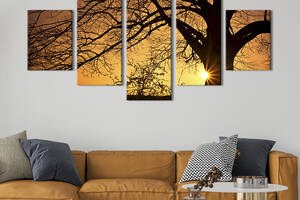 Модульная картина из 5 частей на холсте KIL Art Вечернее солнце за деревом 187x94 см (547-52)