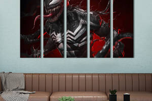 Модульная картина из 5 частей на холсте KIL Art Venom Marvel Comics 155x95 см (757-51)