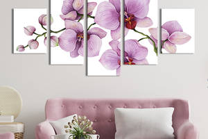 Модульная картина из 5 частей на холсте KIL Art Ветка пурпурной орхидеи 162x80 см (253-52)