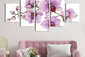Модульная картина из 5 частей на холсте KIL Art Ветка пурпурной орхидеи 112x54 см (253-52)
