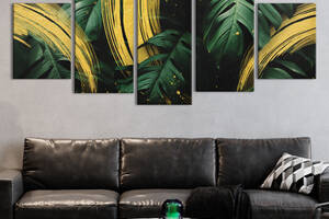 Модульная картина из 5 частей на холсте KIL Art Ветки пальмы и золото 162x80 см (MK53602)