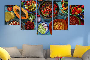 Модульная картина из 5 частей на холсте KIL Art Вкусная мексиканская кухня 162x80 см (295-52)