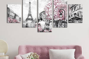 Модульная картина из 5 частей на холсте KIL Art Влюбленные пары в Париже 187x94 см (374-52)