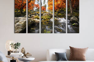 Модульная картина из 5 частей на холсте KIL Art Водопад в дикой чаще 87x50 см (586-51)
