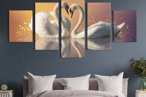 Модульная картина из 5 частей на холсте KIL Art Волшебная пара лебедей 162x80 см (212-52)