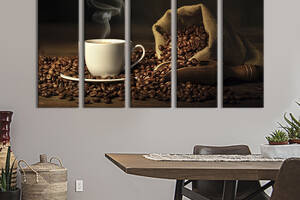 Модульная картина из 5 частей на холсте KIL Art Волшебный аромат кофейных зерен 132x80 см (311-51)