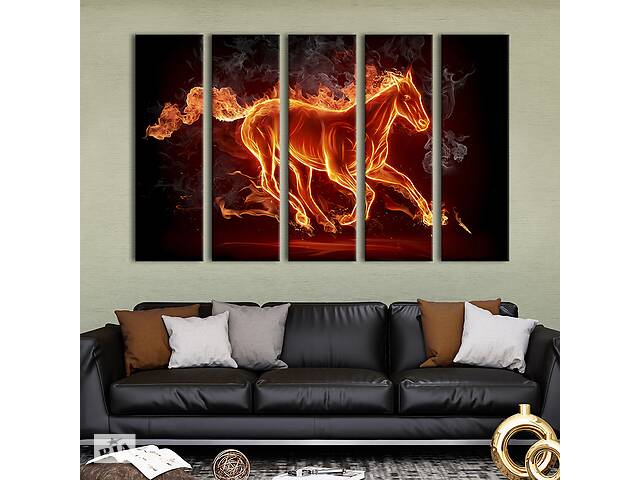 Модульная картина из 5 частей на холсте KIL Art Волшебная огненная лошадь 132x80 см (133-51)