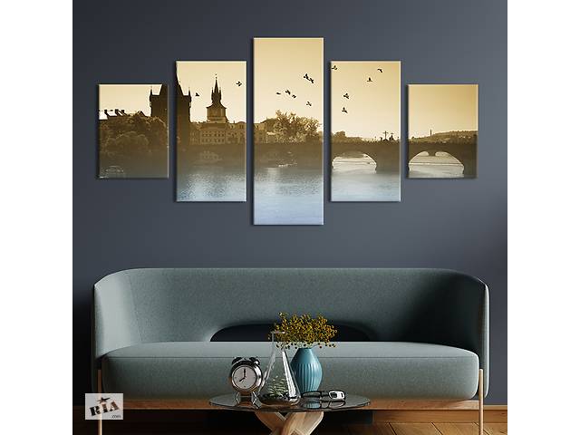Модульная картина из 5 частей на холсте KIL Art Вид на Карлов мост в Праге 112x54 см (317-52)