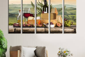 Модульная картина из 5 частей на холсте KIL Art Выдержанное вино и сыры 132x80 см (304-51)