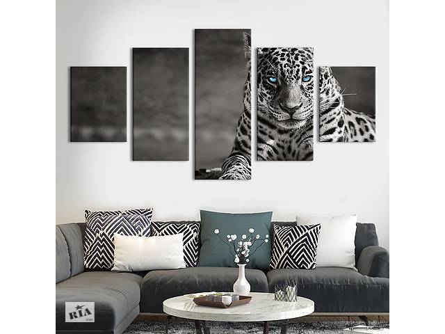 Модульная картина из 5 частей на холсте KIL Art Взгляд голубоглазого ягуара 162x80 см (177-52)