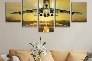 Модульная картина из 5 частей на холсте KIL Art Взлёт авиалайнера 187x94 см (97-52)