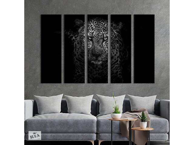 Модульная картина из 5 частей на холсте KIL Art Ягуар - ночной хищник 132x80 см (180-51)
