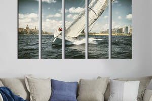 Модульная картина из 5 частей на холсте KIL Art Яхта с белоснежным парусом 132x80 см (483-51)