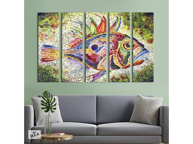 Модульна картина із 5 частин на полотні KIL Art Яскрава велика риба 87x50 см (138-51)