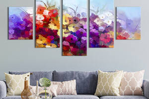 Модульная картина из 5 частей на холсте KIL Art Яркие живописные цветы 187x94 см (249-52)