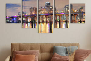 Модульная картина из 5 частей на холсте KIL Art Яркие огни моста в Майами 112x54 см (360-52)