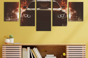 Модульная картина из 5 частей на холсте KIL Art Яркие искры и тёмный автомобиль 187x94 см (105-52)