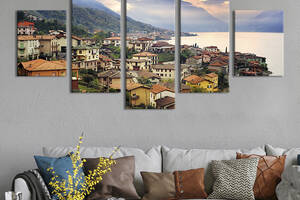 Модульная картина из 5 частей на холсте KIL Art Италийский городок на берегу моря 162x80 см (358-52)