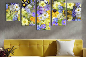 Модульная картина из 5 частей на холсте KIL Art Изобилие полевых цветов 162x80 см (216-52)
