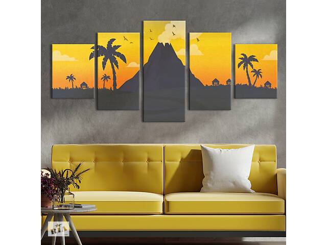 Модульная картина из 5 частей на холсте KIL Art Извержени вулкана в тропиках 187x94 см (MK53626)
