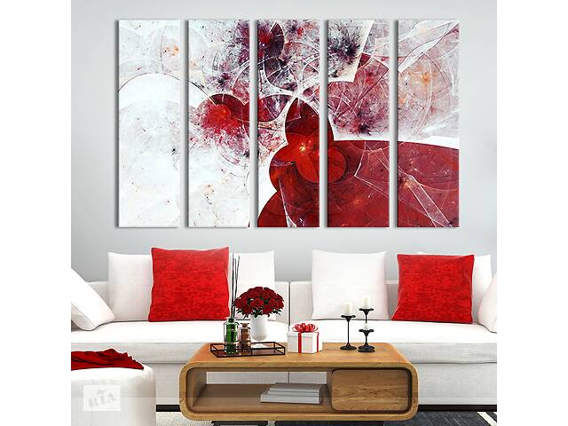 Модульная картина из 5 частей на холсте KIL Art Загадочная красно-белая абстракция 87x50 см (16-51)