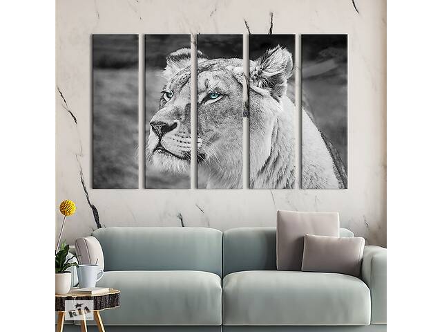 Модульная картина из 5 частей на холсте KIL Art Загадочный взгляд львицы 155x95 см (186-51)