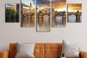 Модульная картина из 5 частей на холсте KIL Art Загадочный Карлов мост в Праге 162x80 см (346-52)