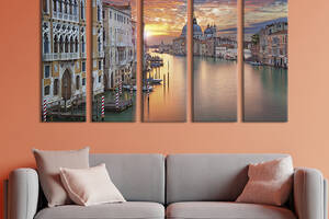 Модульная картина из 5 частей на холсте KIL Art Закат солнца над Гранд-каналом в Венеции 155x95 см (356-51)