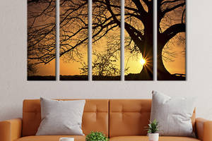 Модульная картина из 5 частей на холсте KIL Art Закат солнца и большое дерево 132x80 см (547-51)