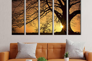 Модульная картина из 5 частей на холсте KIL Art Закат солнца и большое дерево 87x50 см (547-51)