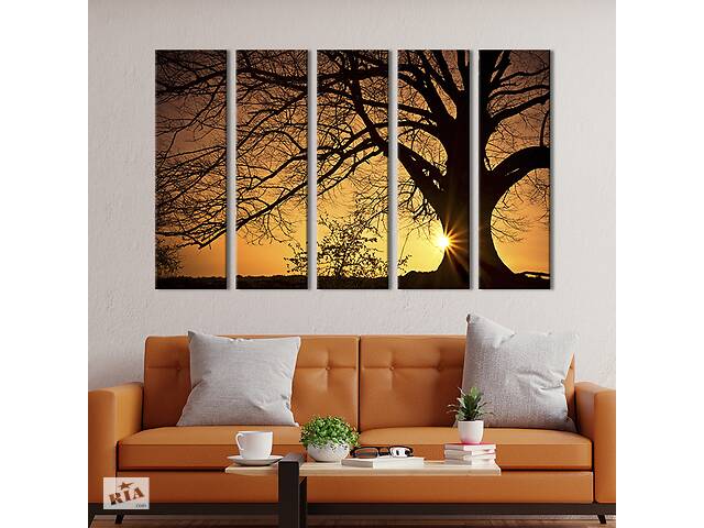Модульная картина из 5 частей на холсте KIL Art Закат солнца и большое дерево 155x95 см (547-51)