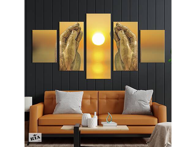 Модульная картина из 5 частей на холсте KIL Art Закат солнца в золотых руках Будды 162x80 см (70-52)